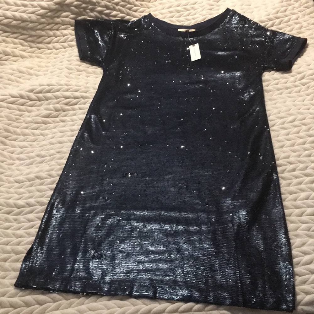 Moulinette Soeurs deep blue sequined shirt dress.